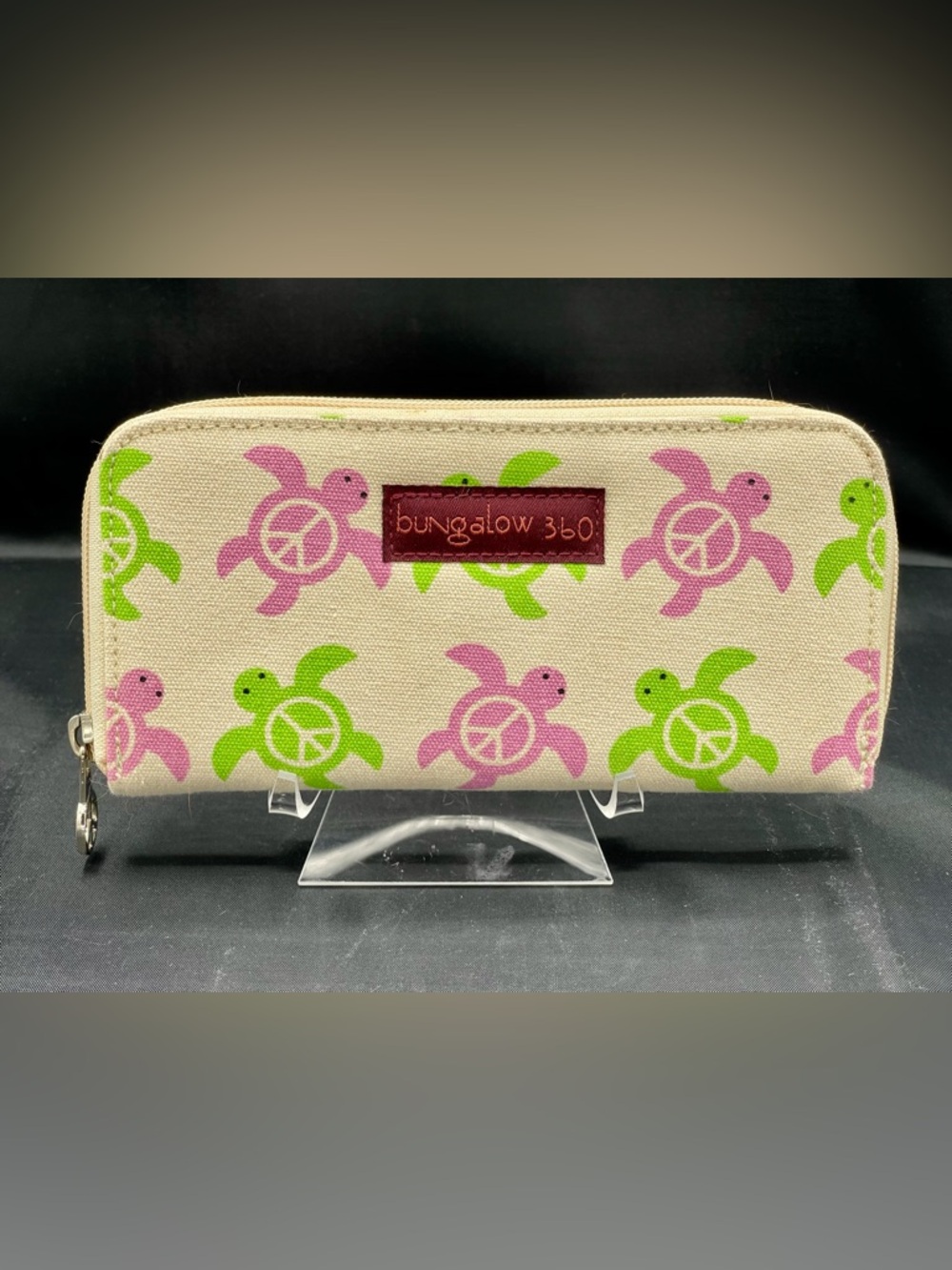 BUNGALOW360 Zip Around Wallet Sea Turtle with Pink & Lime Turtle Print